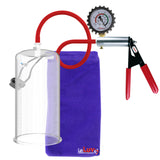 Ultima Silver Red Penis Pump | Rubber Grip, Silicone Hose + Protected Gauge | 9" x 4.50" Cylinder 