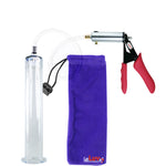 Silver Ultima Penis Pump | Red Silicone Grip, Clear Hose | 12" Length - 1.75" Diameter WIDE FLANGE Cylinder