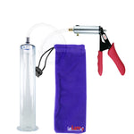Silver Ultima Penis Pump | Red Silicone Grip, Clear Hose | 12" Length - 2.00" Diameter WIDE FLANGE Cylinder