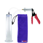 Silver Ultima Penis Pump | Red Silicone Grip, Clear Hose | 12" Length - 2.25" Diameter WIDE FLANGE Cylinder