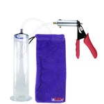 Silver Ultima Penis Pump | Red Silicone Grip, Clear Hose | 12" Length - 2.50" Diameter WIDE FLANGE Cylinder