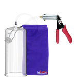Silver Ultima Penis Pump | Red Silicone Grip, Clear Hose | 12" Length - 4.50" Cylinder Diameter