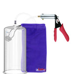 Silver Ultima Penis Pump | Red Silicone Grip, Clear Hose | 12" Length - 5.00" Cylinder Diameter