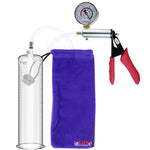 Silver Ultima Penis Pump | Red Silicone Grip, Clear Hose + Gauge | 12" Length x 2.75" Cylinder Diameter