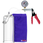 Silver Ultima Penis Pump | Red Silicone Grip, Clear Hose + Gauge | 12" Length x 4.10" Cylinder Diameter