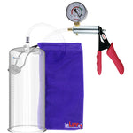 Silver Ultima Penis Pump | Red Silicone Grip, Clear Hose + Gauge | 12" Length x 4.50" Cylinder Diameter