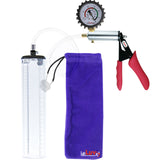 LeLuv Ultima Penis Pump - Silver Handle with Red Silicone Grips, Clear Hose - Thick-Walled Cylinder