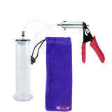 Silver Ultima Penis Pump | Red Silicone Grip, Clear Hose | 9" Length x 2.125" Diameter WIDE FLANGE Cylinder
