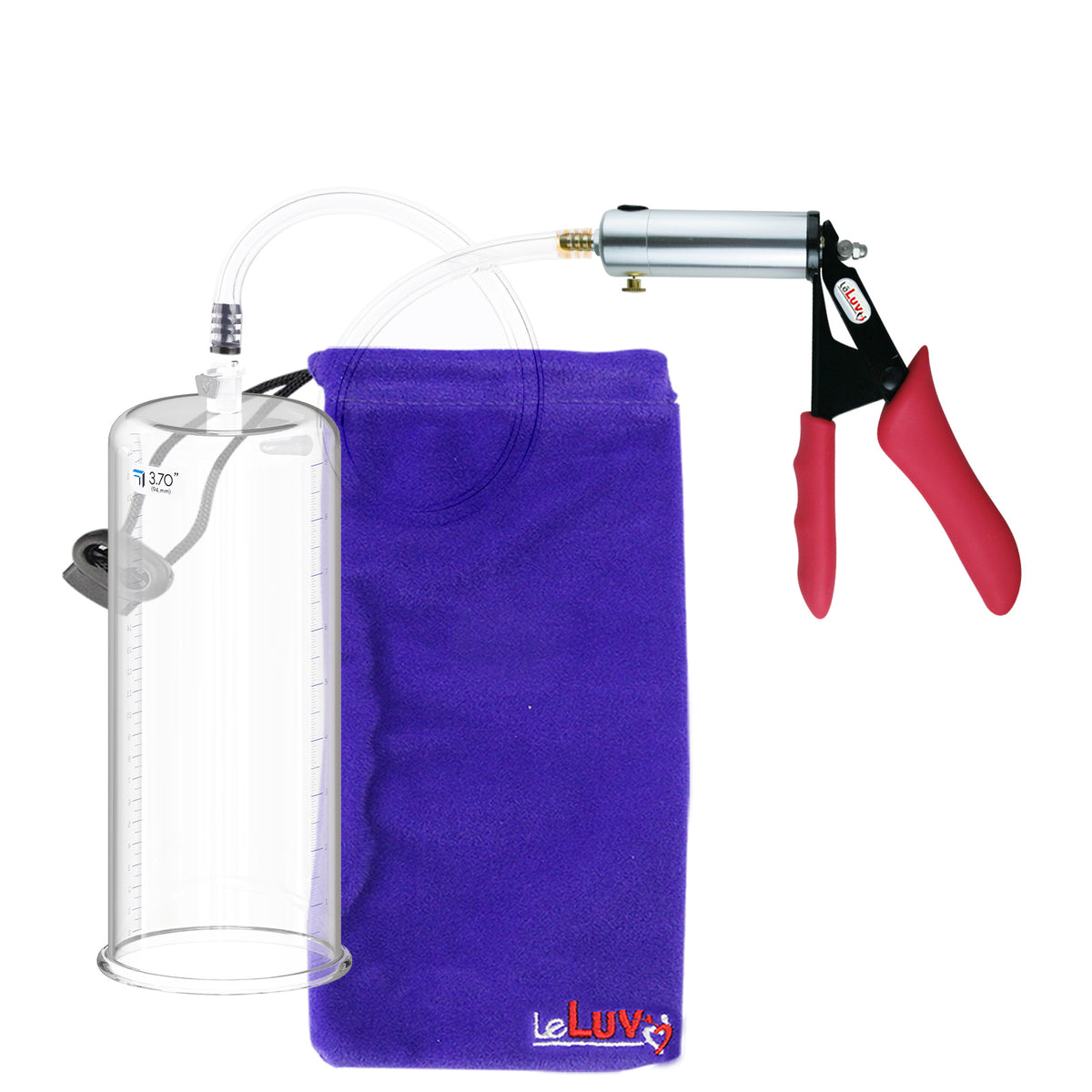 Silver Ultima Penis Pump | Red Silicone Grip, Clear Hose | 9" Length - 3.70" Cylinder Diameter