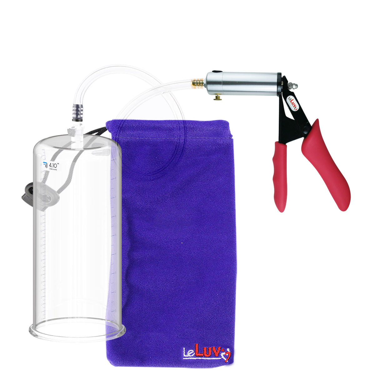 Silver Ultima Penis Pump | Red Silicone Grip, Clear Hose | 9" Length - 4.10" Cylinder Diameter