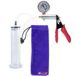 Silver Ultima Penis Pump | Red Silicone Grip, Clear Hose + Gauge | 9" Length - 2.00" Diameter WIDE FLANGE Cylinder