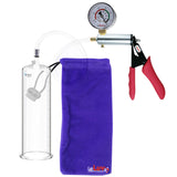 Silver Ultima Penis Pump | Red Silicone Grip, Clear Hose + Gauge | 9" Length x 2.875" Cylinder Diameter