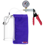 Silver Ultima Penis Pump | Red Silicone Grip, Clear Hose + Gauge | 9" Length x 4.10" Cylinder Diameter