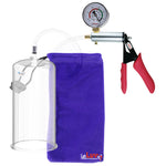 Silver Ultima Penis Pump | Red Silicone Grip, Clear Hose + Gauge | 9" Length x 4.50" Cylinder Diameter