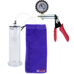 Silver Ultima Penis Pump | Red Silicone Grip, Clear Hose + Protected Gauge | 9" Length - 2.50" Diameter WIDE FLANGE Cylinder