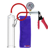Ultima Silver Red Penis Pump | Silicone Grip, Silicone Hose + Gauge | 12" Length x 2.25" Cylinder Diameter