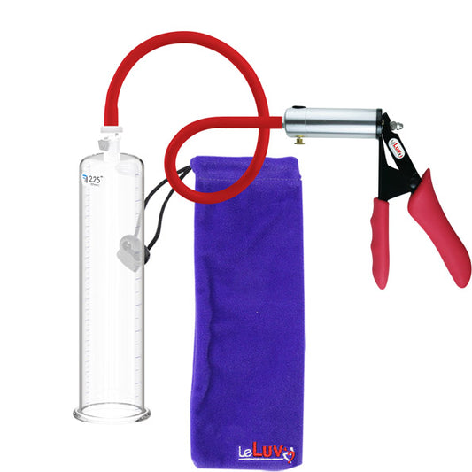 LeLuv Premium Ultima Silver Penis Pump | Red Silicone Grips & Hose | Choose Cylinder Size