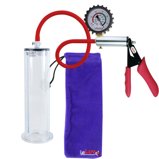 LeLuv Premium Ultima Silver Penis Pump | Red Silicone Grip & Hose with WIDE FLANGE Cylinder