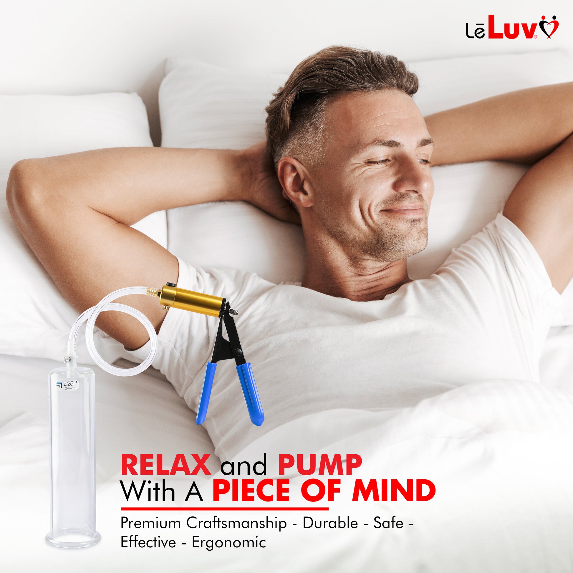 LeLuv® Brass Ultima Penis Pump - Blue  Silicone Grips, Clear Hose with Thick-Walled Cylinders