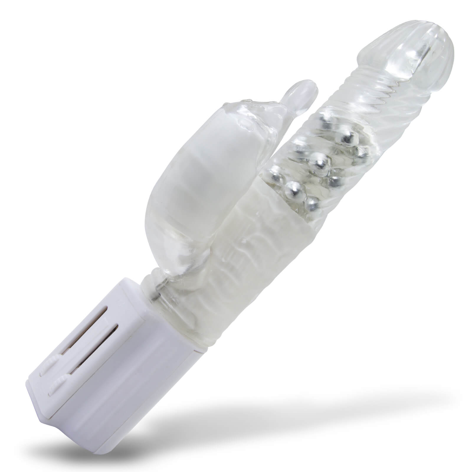 LeLuv Veiny 9" Rotating Rabbit Dildo Vibrator Toadstool Tip Clitoral Beads Quiet White
