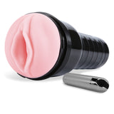 Male Masturbator Handheld Realistic VAGINA Texture in Black Case with Rechargable Vibrating Bullet