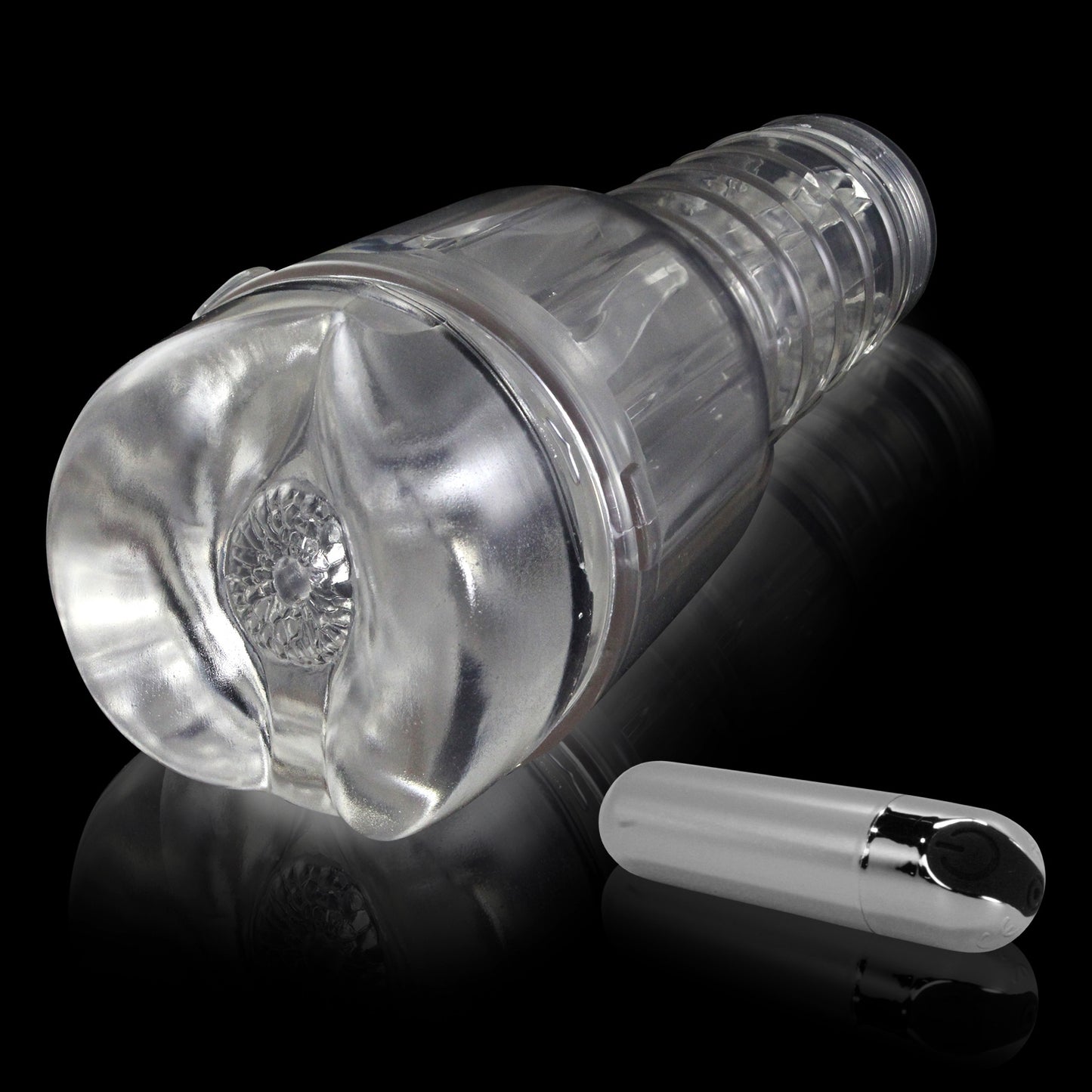 Male Masturbator Handheld Realistic ANUS Texture in Clear Case with Rechargable Vibrating Bullet