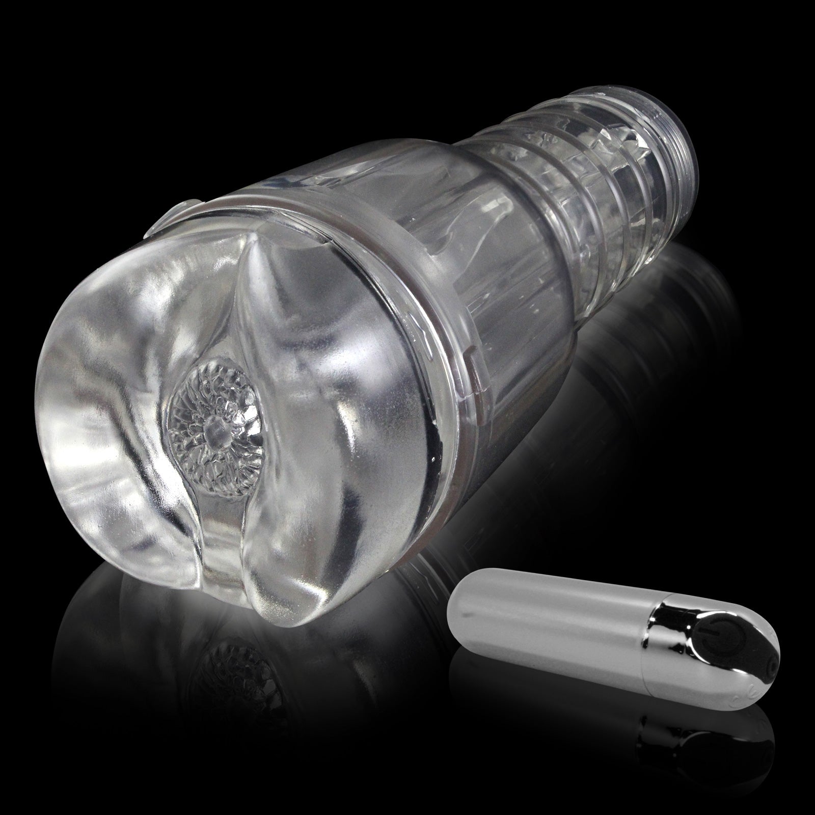 Male Masturbator Handheld Realistic ANUS Texture in Clear Case with Rechargable Vibrating Bullet