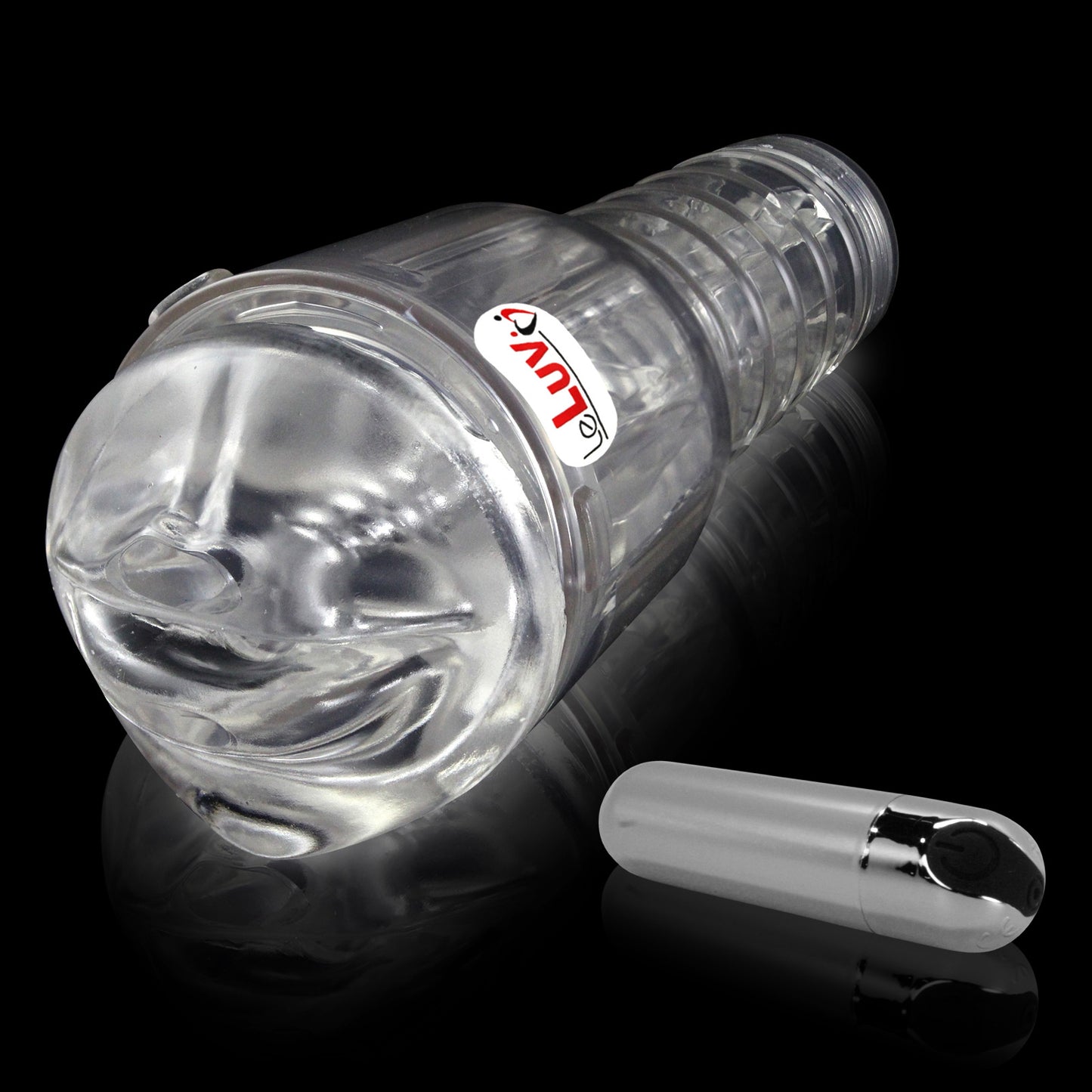 Male Masturbator Handheld Realistic LIPS Texture in Clear Case with Rechargable Vibrating Bullet