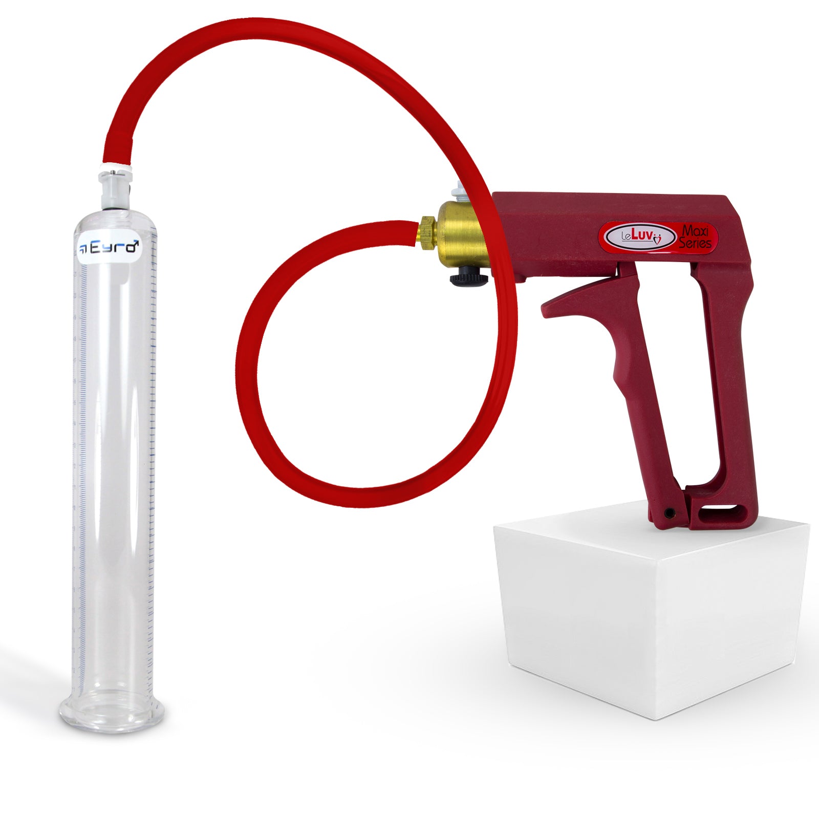 A penis vacuum with a pistol grip