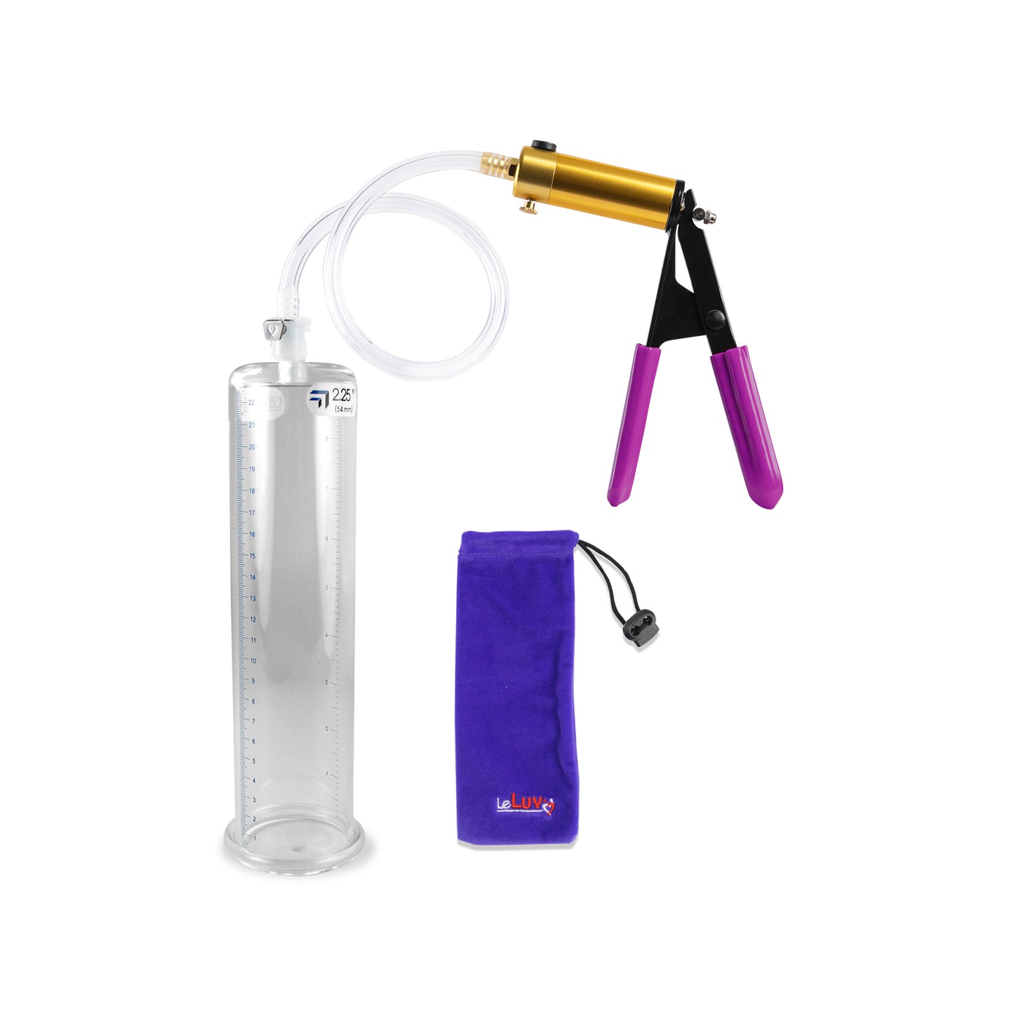 ULTIMA Purple Penis Pump Rubber Grips, Clear Hose 9" Length - 2.25" Cylinder Diameter