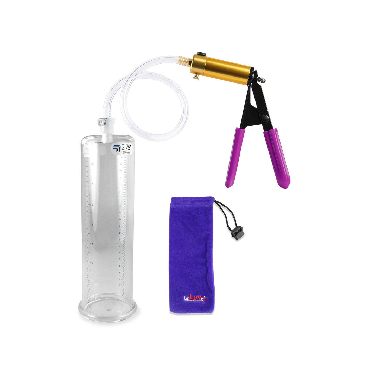 ULTIMA Purple Penis Pump Rubber Grips, Clear Hose 9" Length - 2.75" Cylinder Diameter