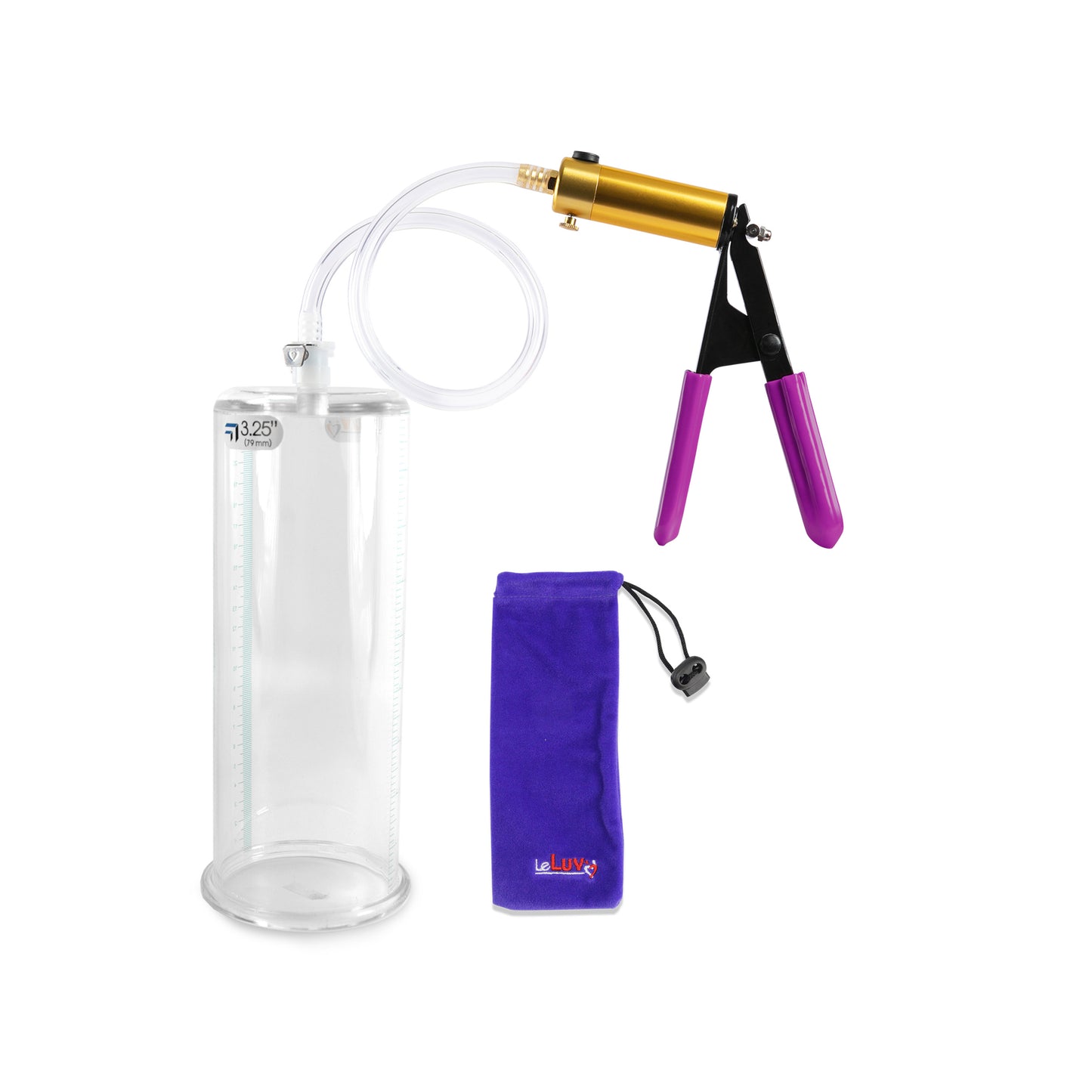 ULTIMA Purple Penis Pump Rubber Grips, Clear Hose 9" Length - 3.25" Cylinder Diameter