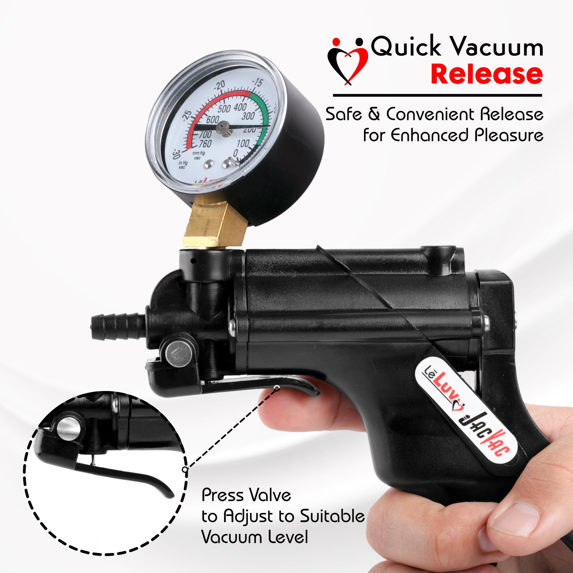 LeLuv JacVac Penis Pump - Swivel Handle + Gauge - 9" Thick Wall, No Flange Cylinder