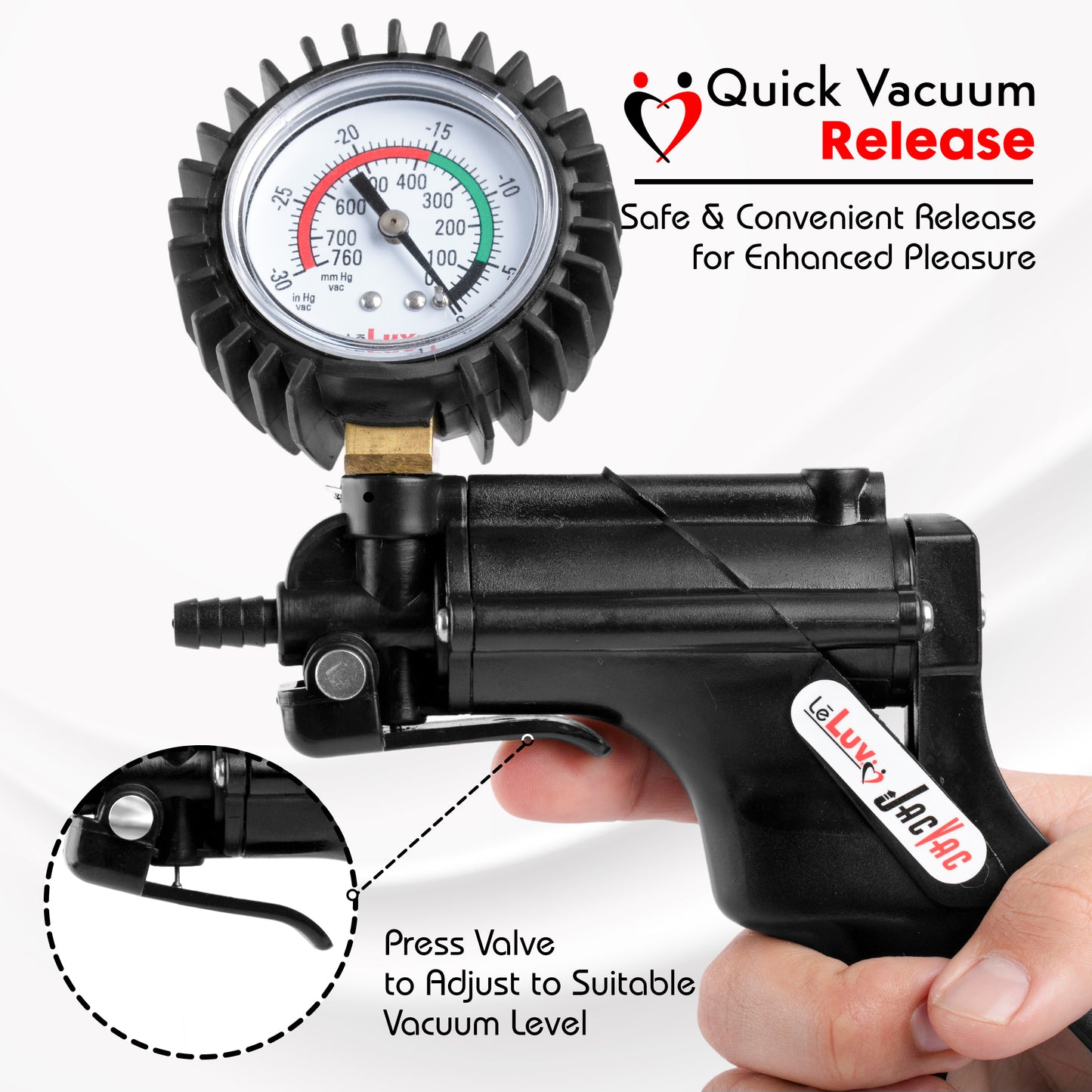 LeLuv JacVac Penis Pump - Swivel Handle + Protected Gauge - 9" Round Flange 