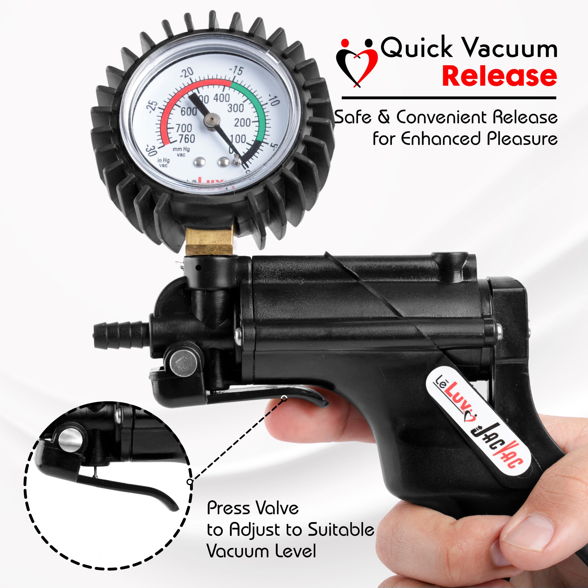 LeLuv JacVac Penis Pump - Swivel Handle + Protected Gauge - 9" Round Flange 