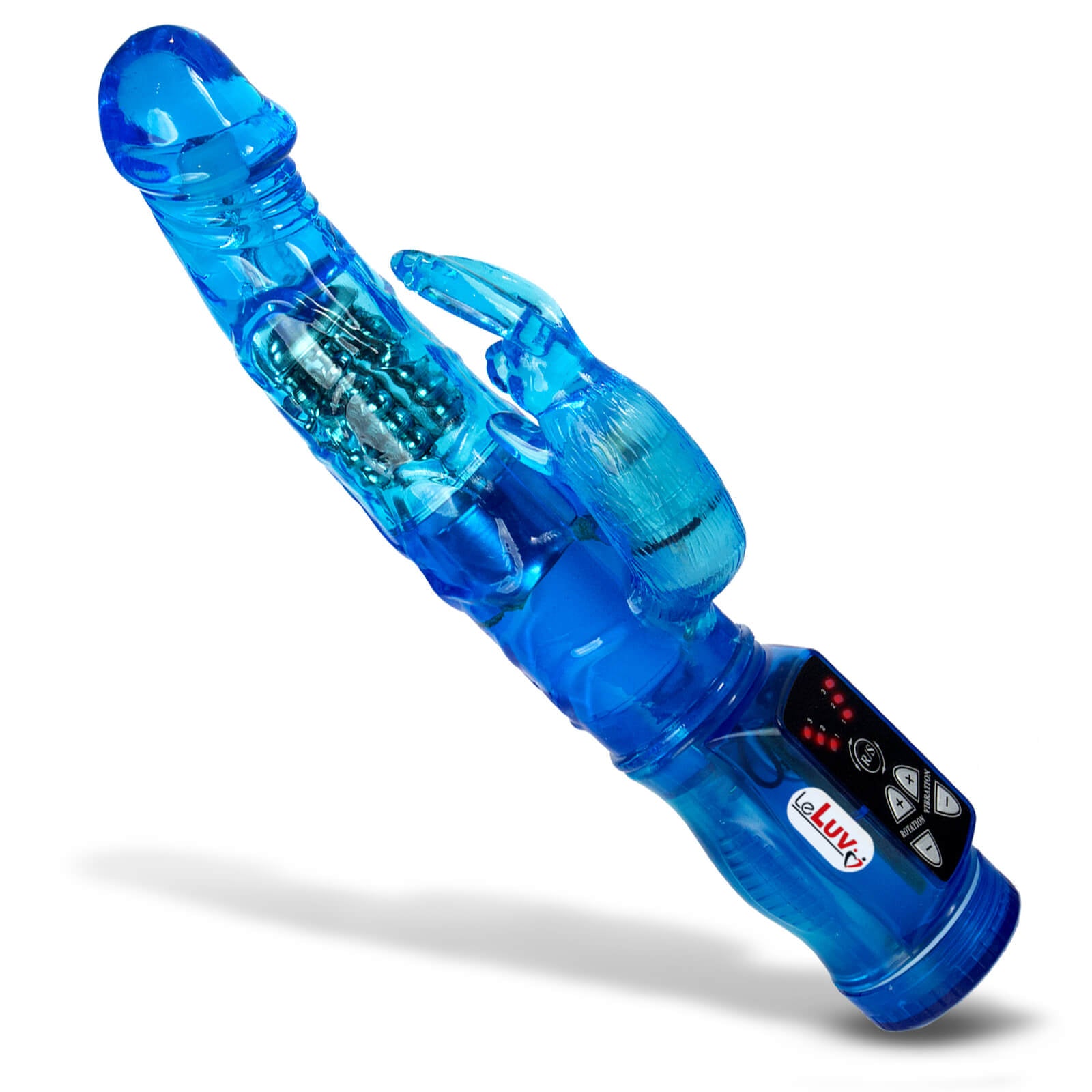 LeLuv NEW 8.75" Slim Bunny Rabbit Vibrator Showerproof Beads Vibe BLUE