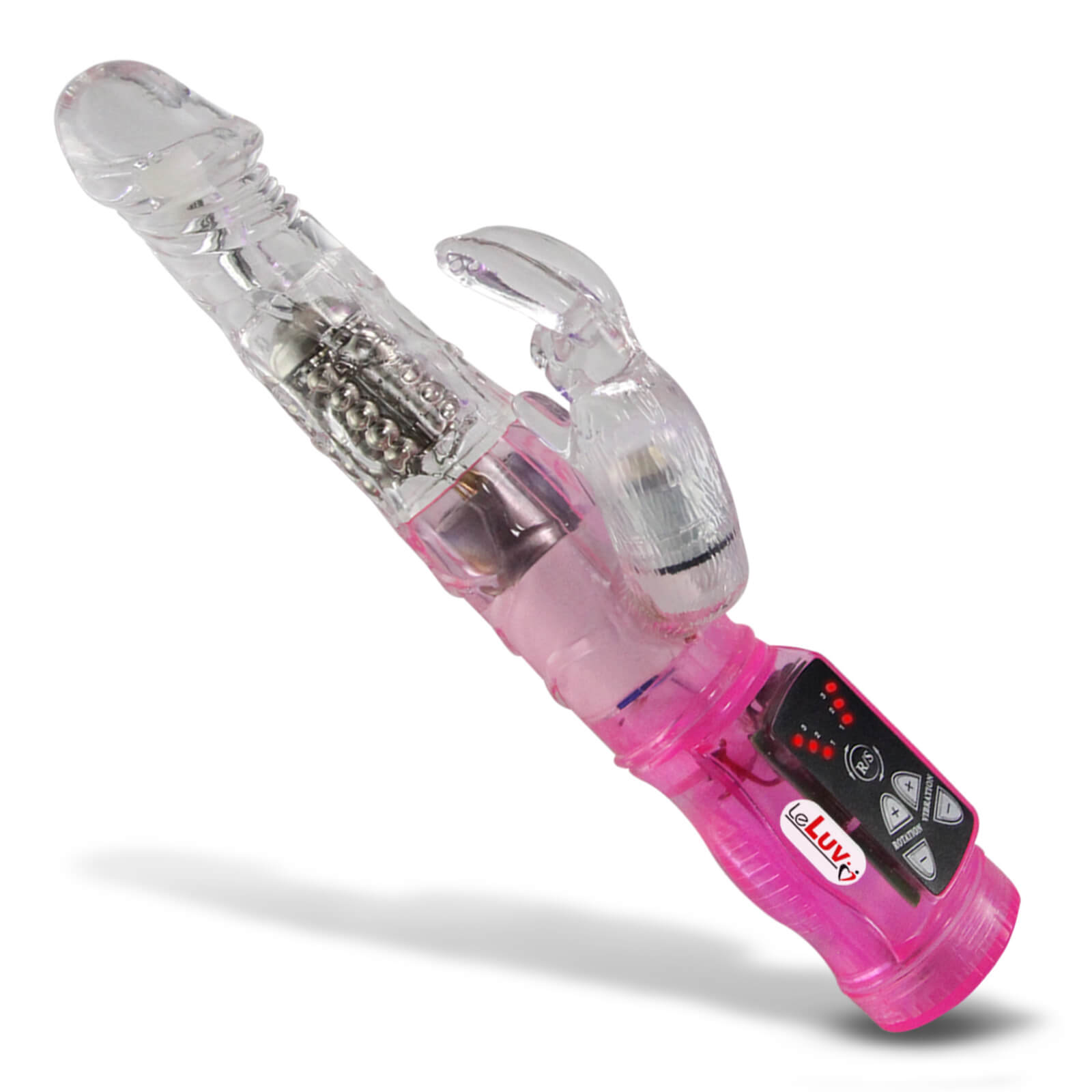LeLuv NEW 8.75" Slim Bunny Rabbit Vibrator Showerproof Beads Vibe CLEAR