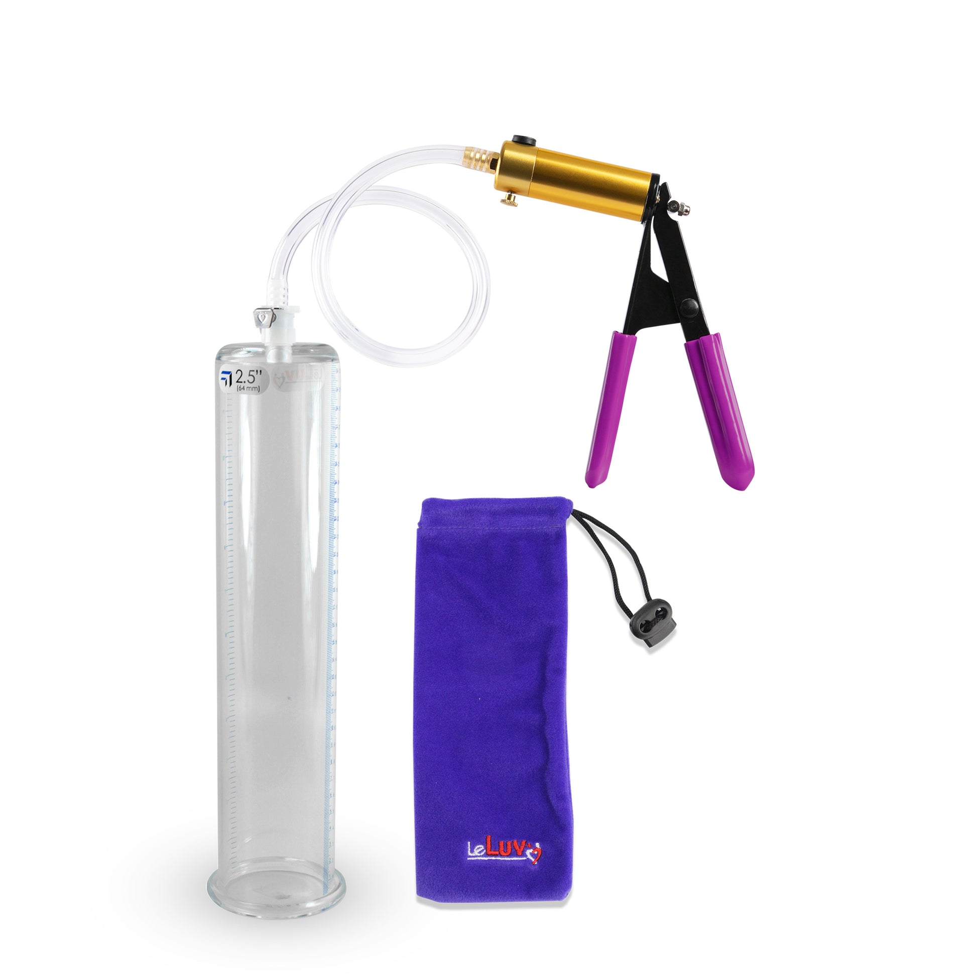 ULTIMA Purple Penis Pump Rubber Grips, Clear Hose 12" Length - 2.50" Cylinder Diameter