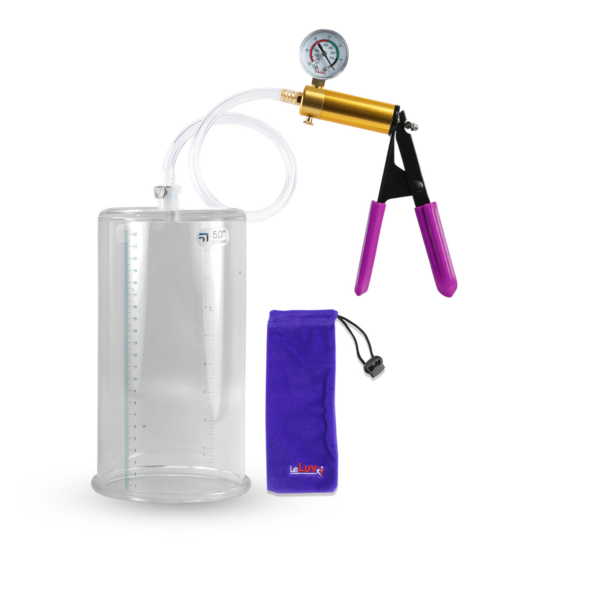 ULTIMA Purple Penis Pump Rubber Grips, Clear Hose with Gauge  5.00" Cylinder Diameter