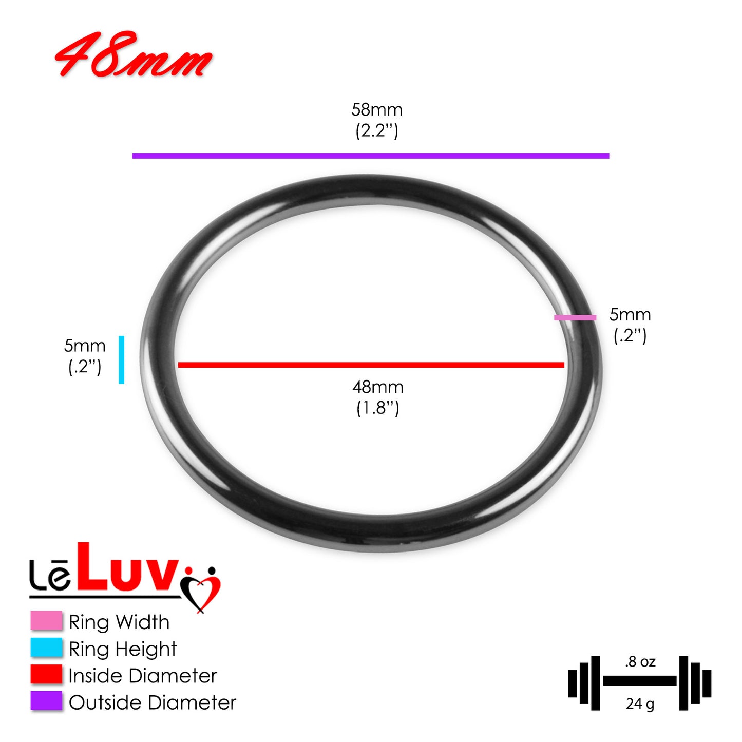 Stainless Steel Glans/Penis Rings | LeLuv® 5mm-6mm Round Gauge | 22mm-64mm Inner Diameter