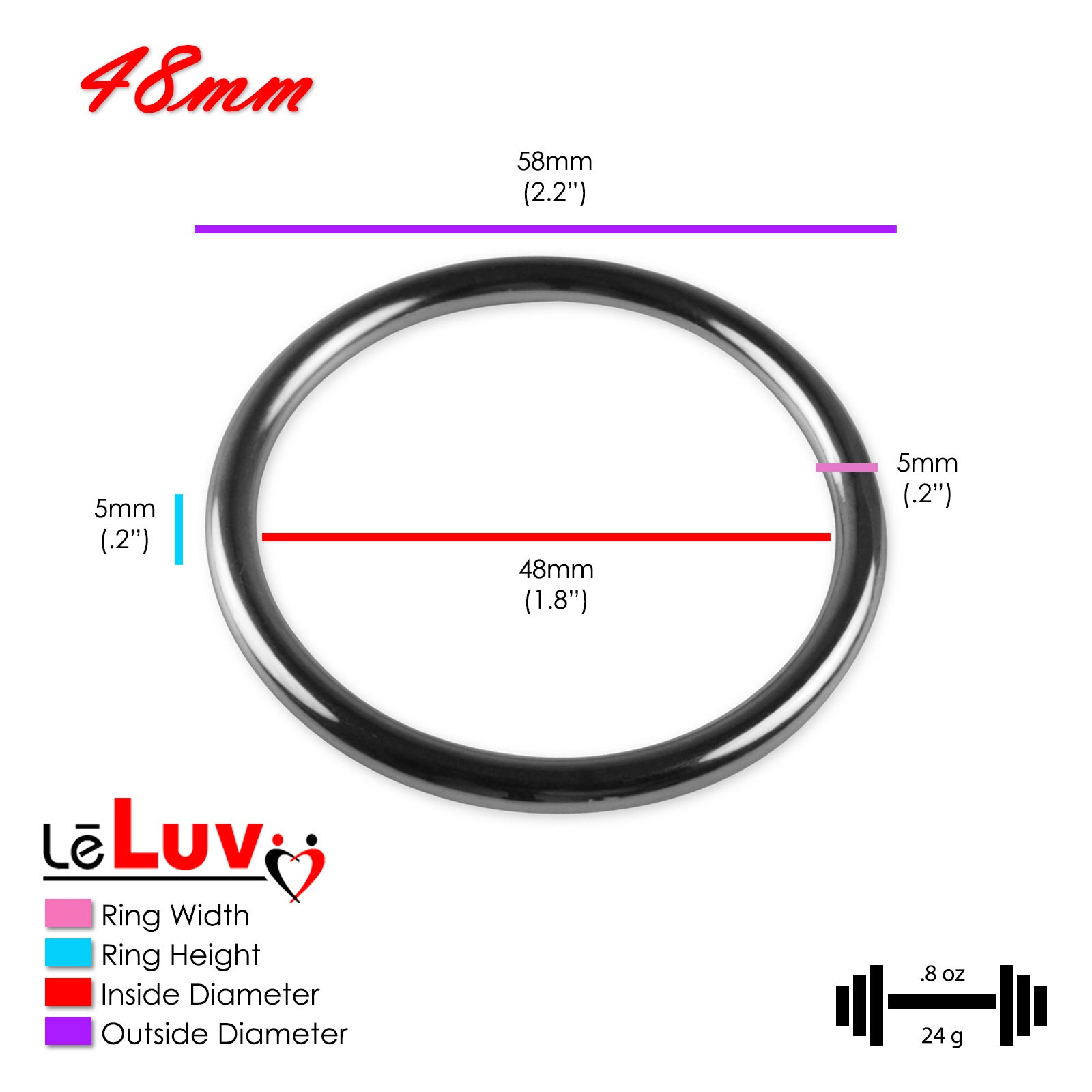 Stainless Steel Glans/Penis Rings | LeLuv® 5mm-6mm Round Gauge | 22mm-64mm Inner Diameter