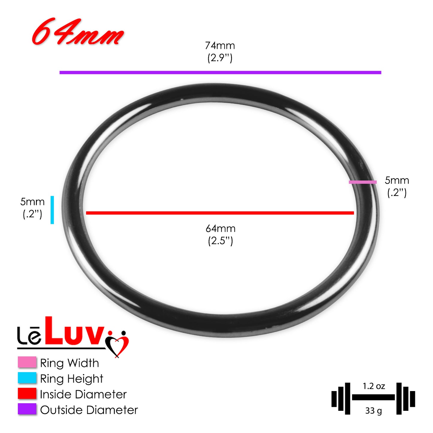 Stainless Steel Glans/Penis Rings | LeLuv® 5mm-6mm Round Gauge | 22mm-64mm Inner Diameter