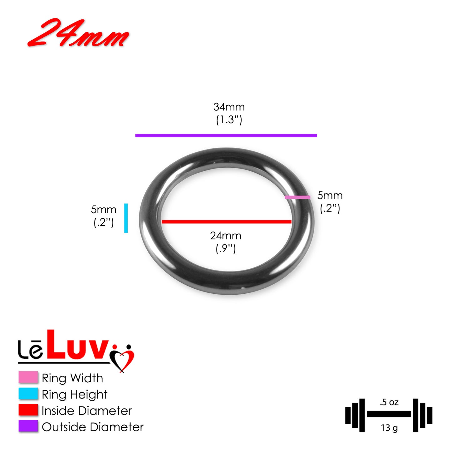 Stainless Steel Glans/Penis Rings | LeLuv® 5mm-6mm Round Gauge | 22mm-64mm Inner Diameter