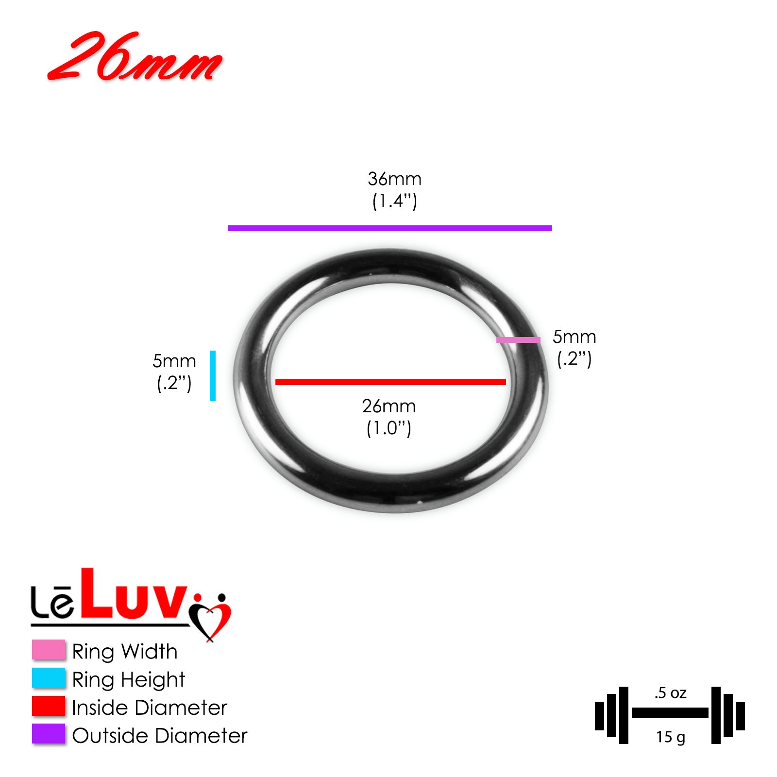 Stainless Steel Glans/Penis Rings | LeLuv® 5mm-6mm Round Gauge | 22mm-64mm Inner Diameter