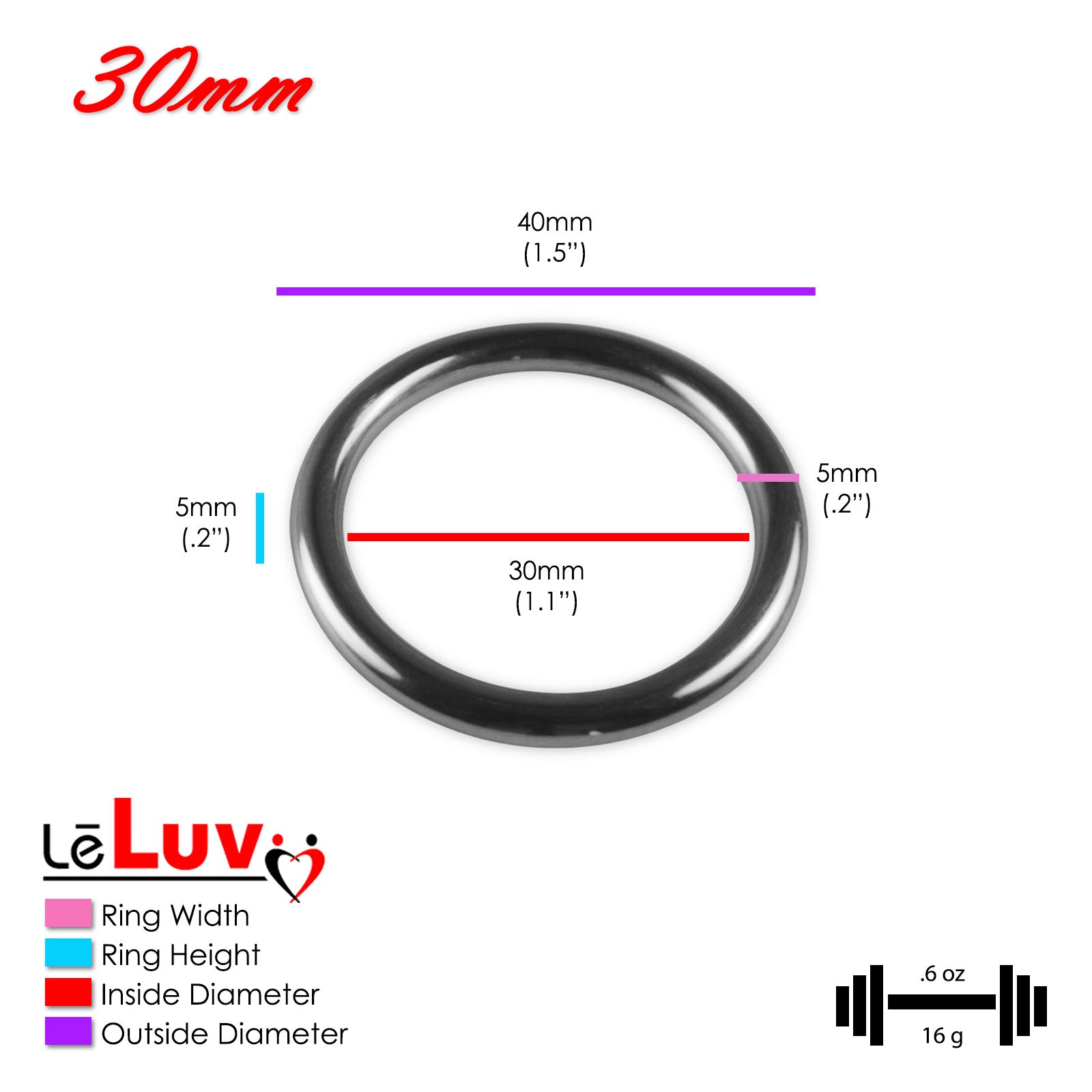 Stainless Steel Glans/Penis Rings | LeLuv® 5mm-6mm Round Gauge | 22mm-64mm Inner Diameter