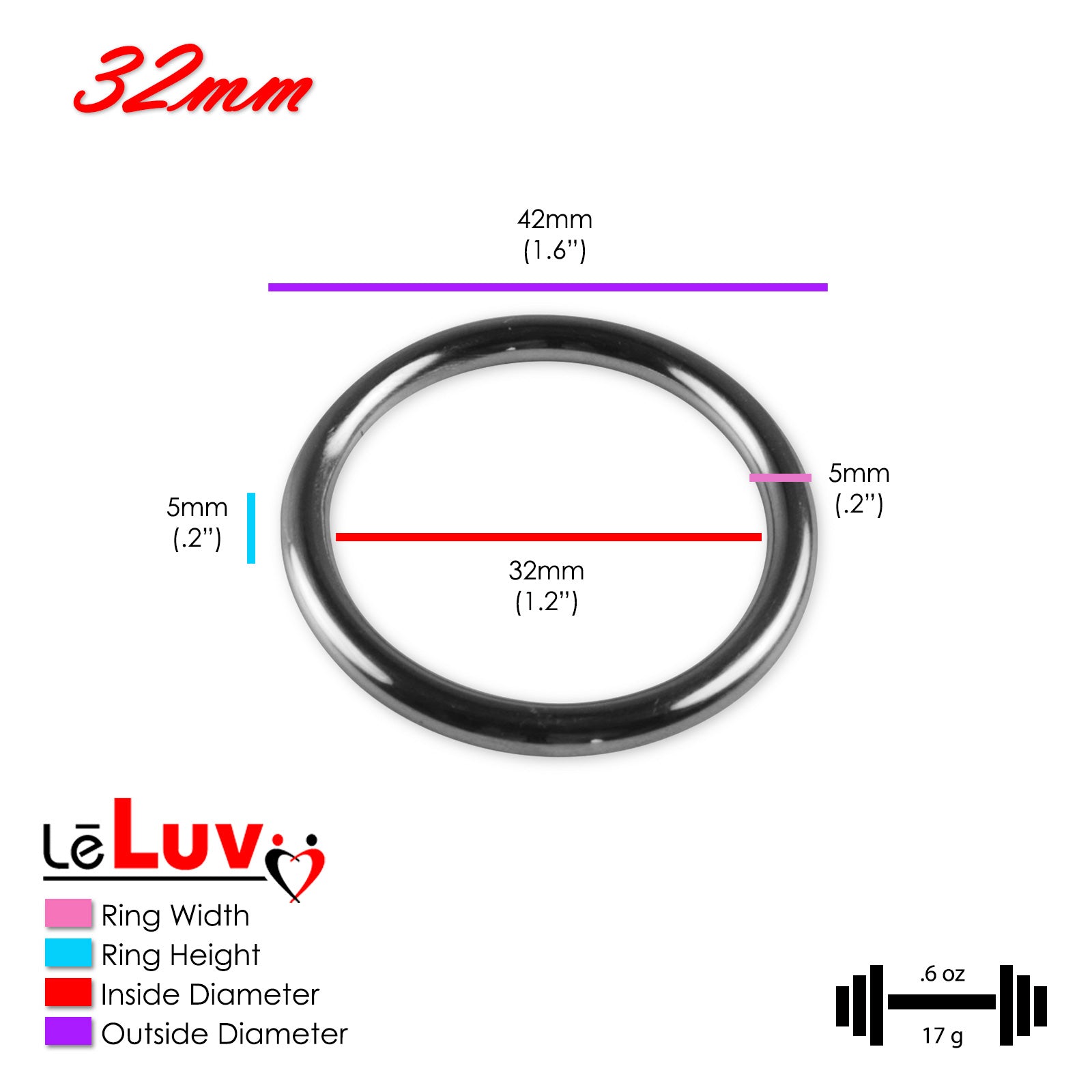 Stainless Steel Glans/Penis Rings | LeLuv® 5mm-6mm Round Gauge | 22mm-64mm Inner Diameter