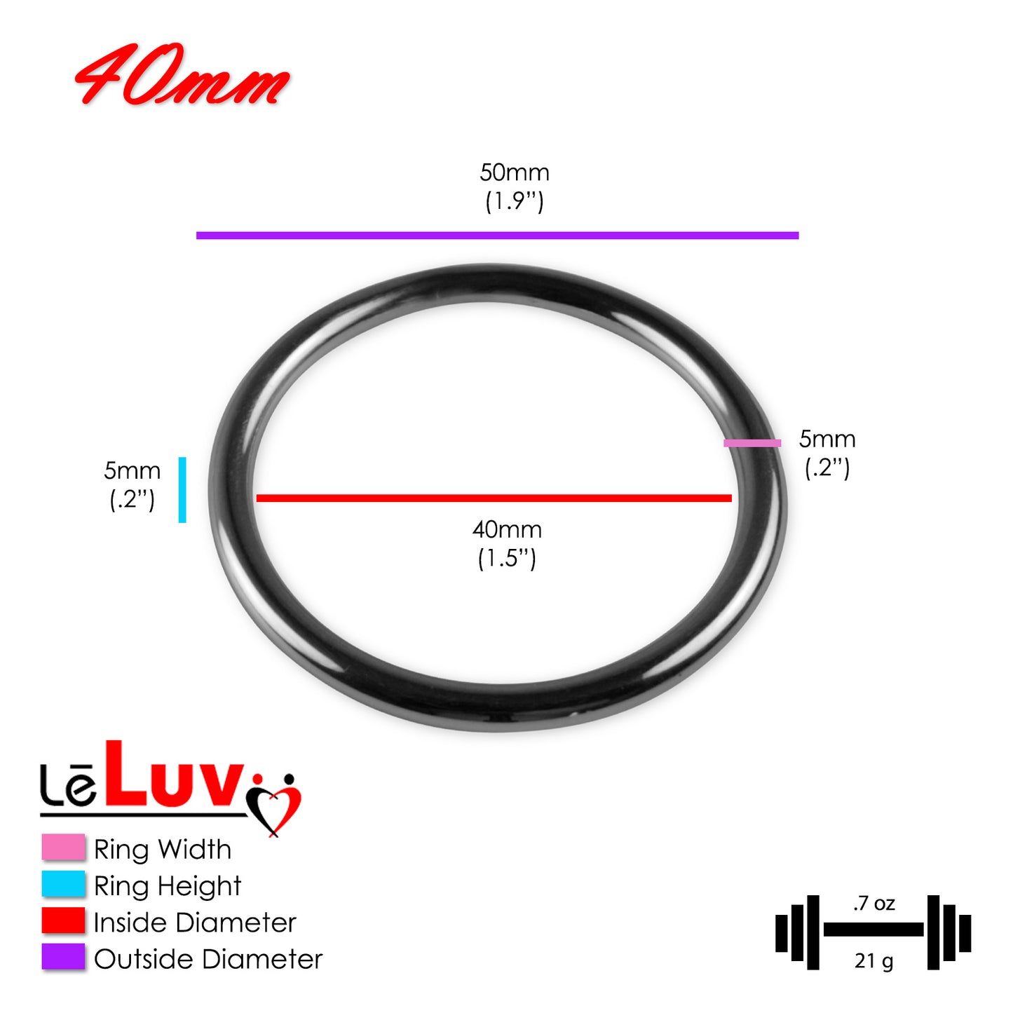 Stainless Steel Glans/Penis Rings | LeLuv® 5mm-6mm Round Gauge | 22mm-64mm Inner Diameter