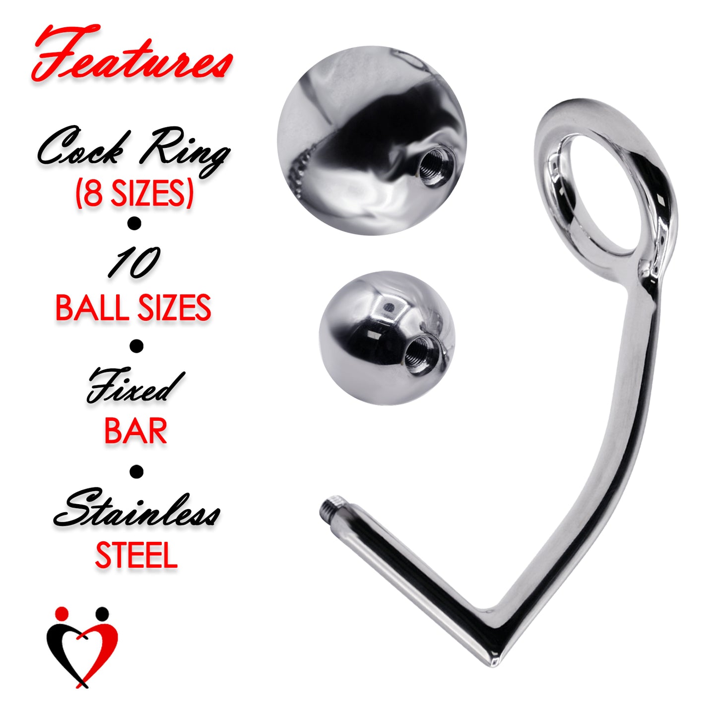 LeLuv® Eyro Anal Hook with Cock Ring and Ball | Stainless Steel Prostate Massager