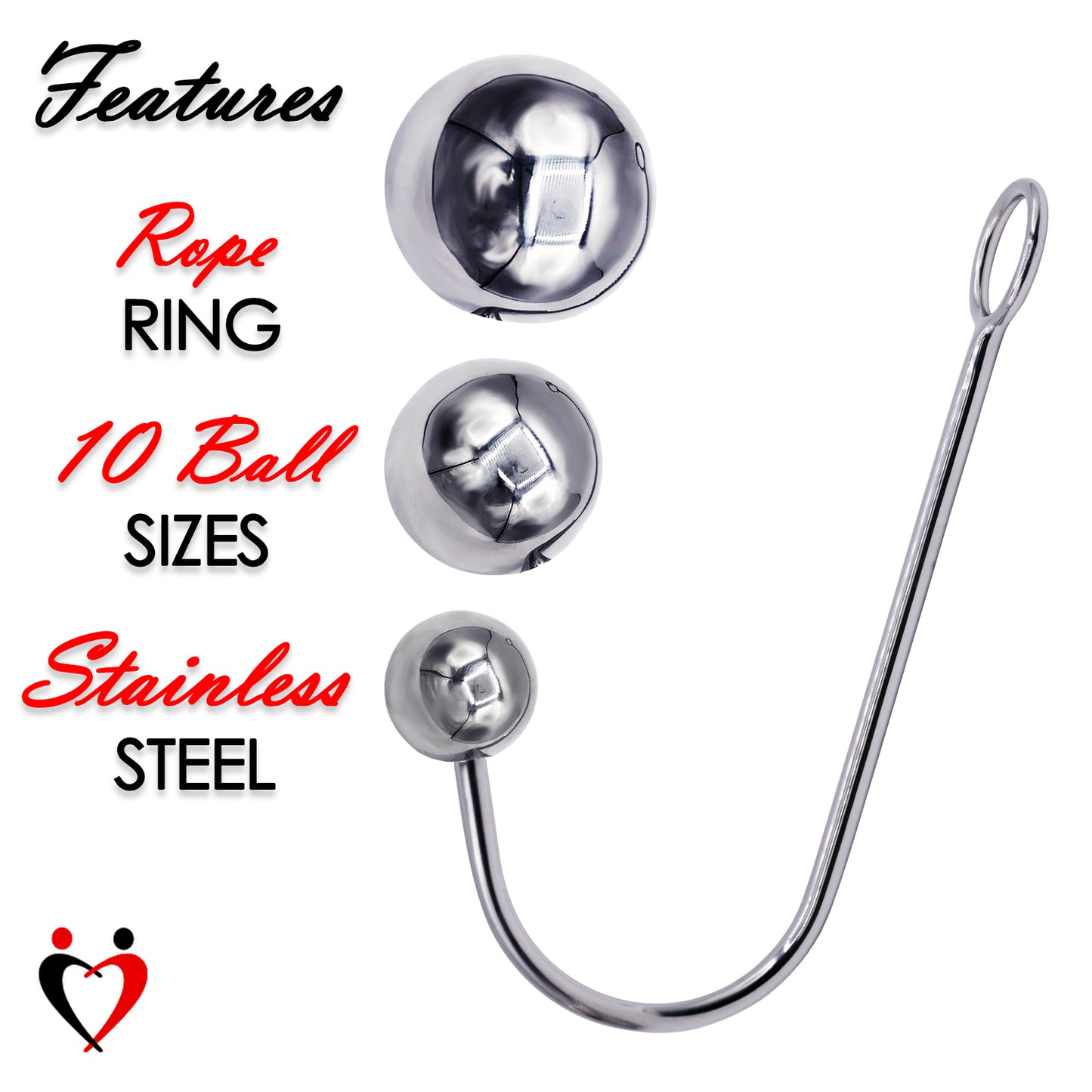 LeLuv Eyro Stainless Steel Anal Hook with Rope Ring and Ball