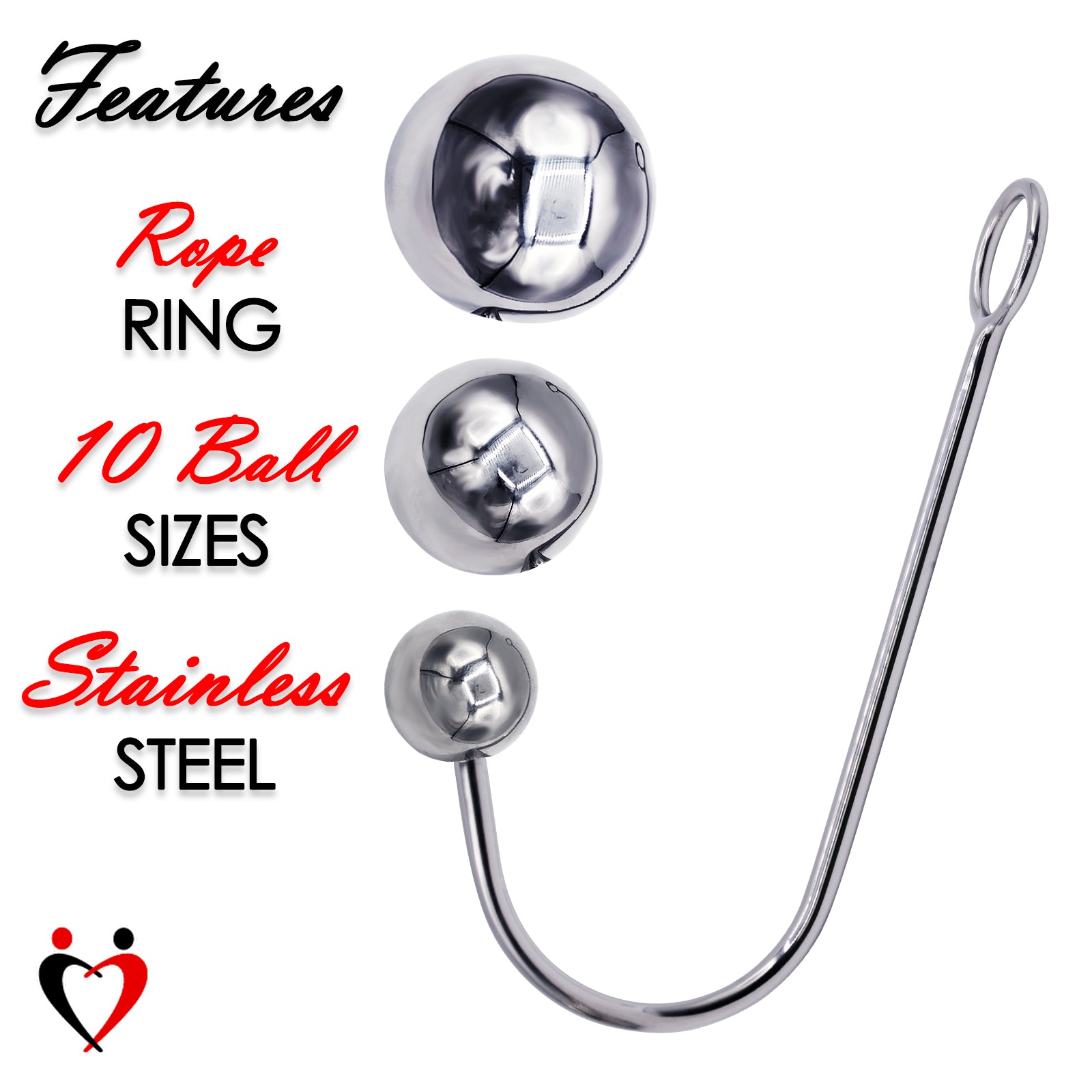 LeLuv Eyro Stainless Steel Anal Hook with Rope Ring and Ball